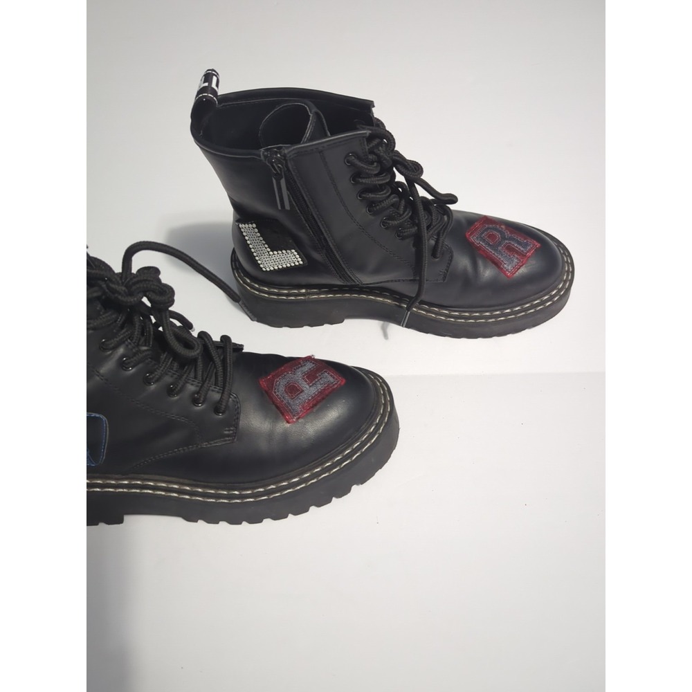 Karl Lagerfeld Paris Dixie Patch Combat Boots Sz 8 logo chunky biker festival - Picture 14 of 16